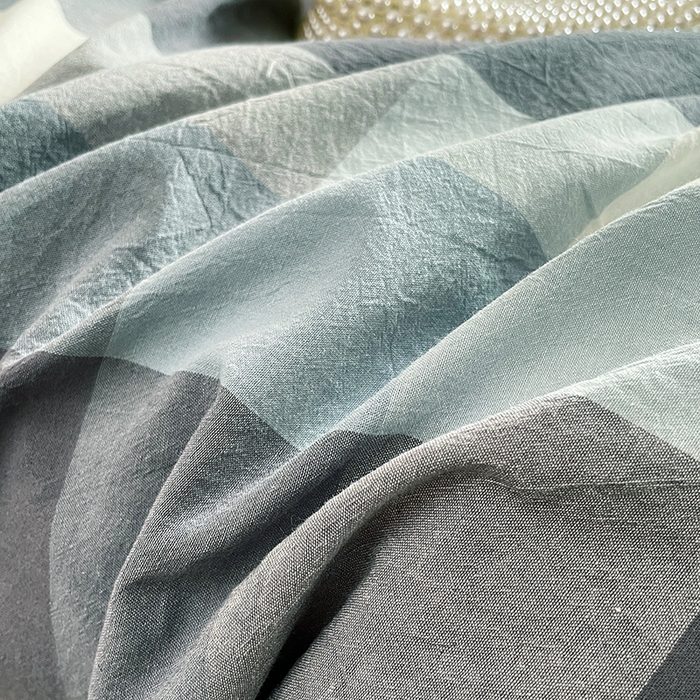 91家纺网 家纺一手货源 找家纺 喜四方 2025新款全棉色织水洗棉四件套 米夕大格-灰