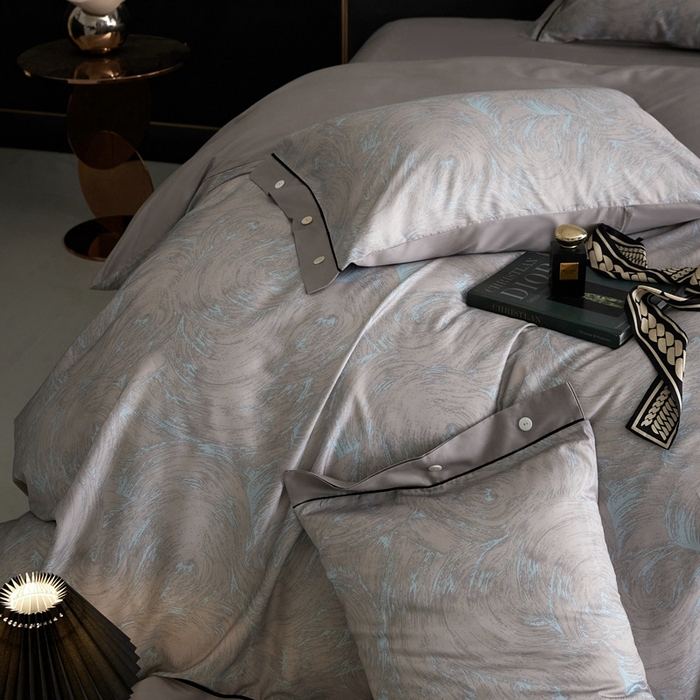 91家纺网 家纺一手货源 找家纺 金奇达2025新款【浮光花漾】-茧养莱赛尔四件套（标准号全网控价（折后券后）不低于258元） 罗宾灰