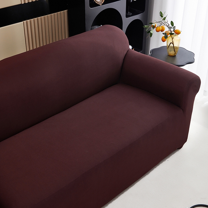 91家纺网 家纺一手货源 找家纺 共鸣沙发套 新款牛奶丝覆膜防水纯色系列沙发套 栗色