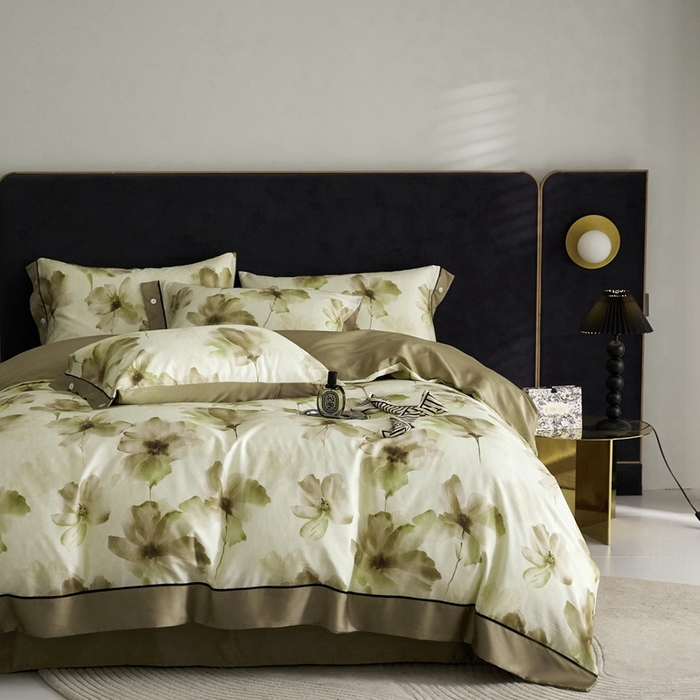 91家纺网 家纺一手货源 找家纺 金奇达2025新款【浮光花漾】-茧养莱赛尔四件套（标准号全网控价（折后券后）不低于258元） 南栀-古绿