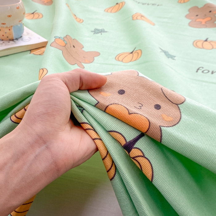 91家纺网 家纺一手货源 找家纺 米柳2025新款原棉老粗布凉席系列 南瓜小熊