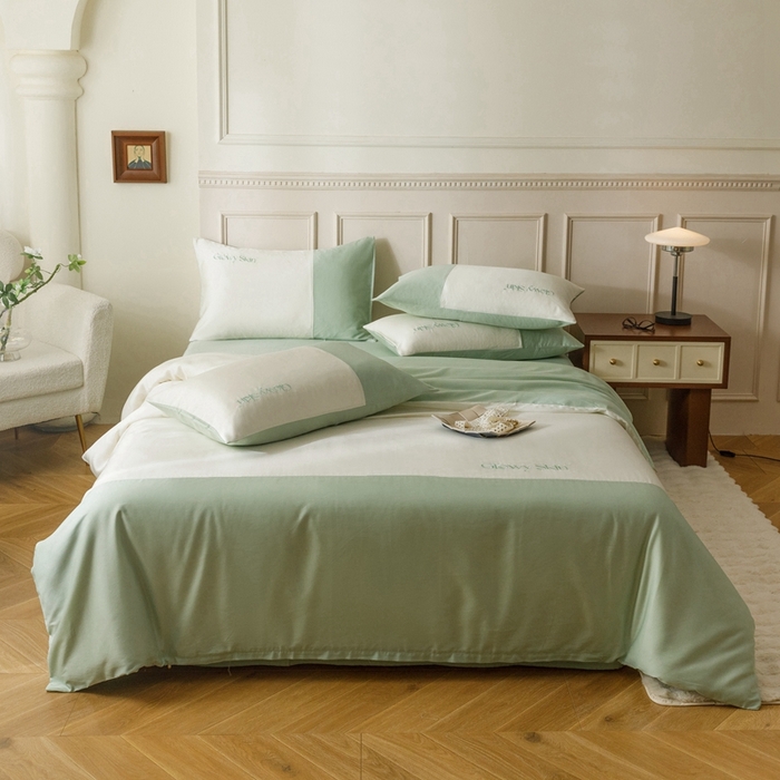 91家纺网 家纺一手货源 找家纺 金奇达2025新款【黛拉】-茧养莱赛尔四件套（标准号全网控价（折后券后）不低于228元） 黛拉-香草绿