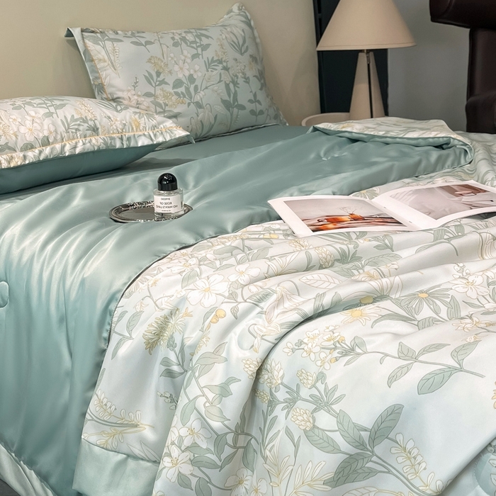 91家纺网 家纺一手货源 找家纺 佳品居 2025新款直播水洗天丝夏被冰丝夏凉被空调被四件套 赛林