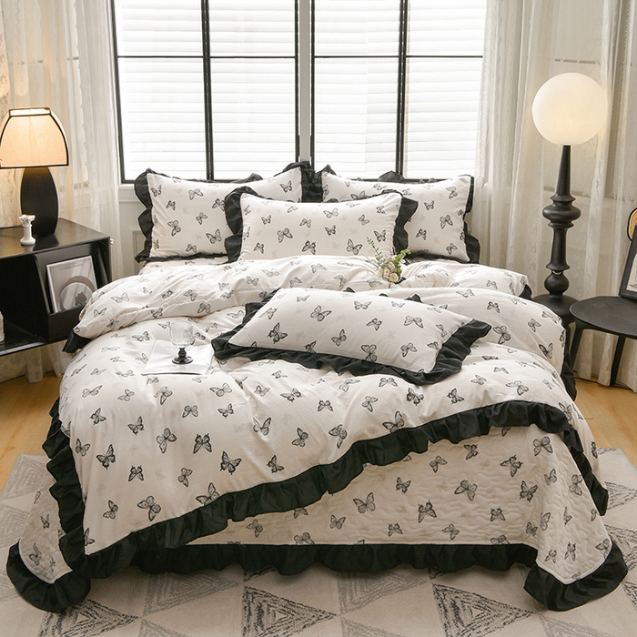 91家纺网 家纺一手货源 找家纺 （总）斯尔顿 2025新款水洗棉赫本风床盖四件套