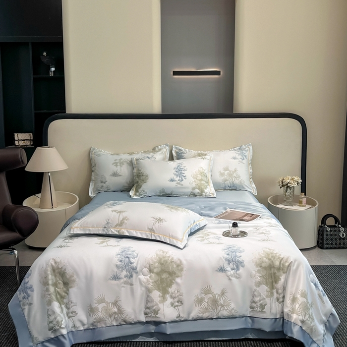 91家纺网 家纺一手货源 找家纺 佳品居 2025新款直播水洗天丝夏被冰丝夏凉被空调被四件套 发财树