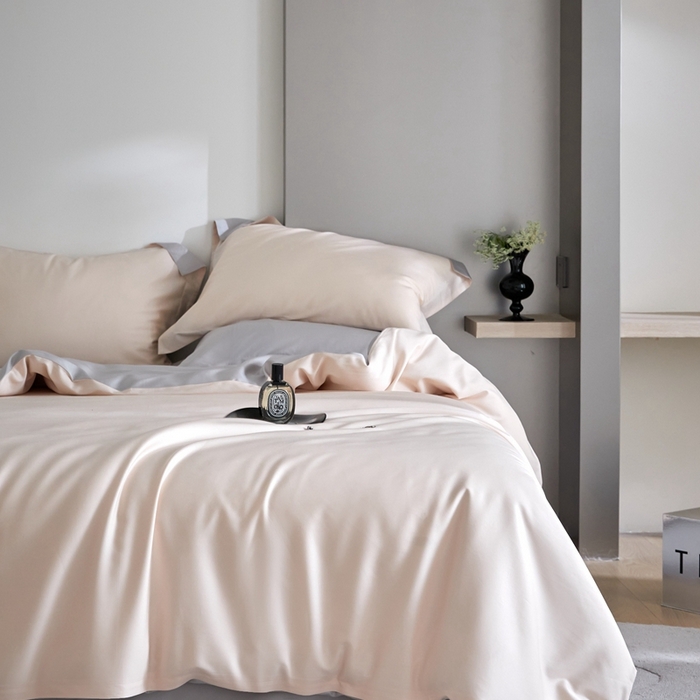 91家纺网 家纺一手货源 找家纺 金奇达2025新款【可芙】-轻氧水光天丝棉四件套（标准号全网控价（折后券后）不低于238元） 可芙-杏+灰