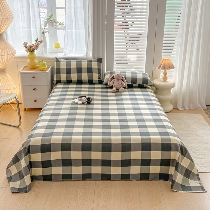 91家纺网 家纺一手货源 找家纺 米柳2025新款原棉老粗布凉席系列 灰白大格