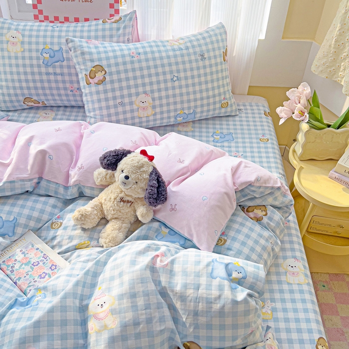 91家纺网 家纺一手货源 找家纺 棉生活家纺 2025新款ins全棉小清新系列四件套 星星发夹狗