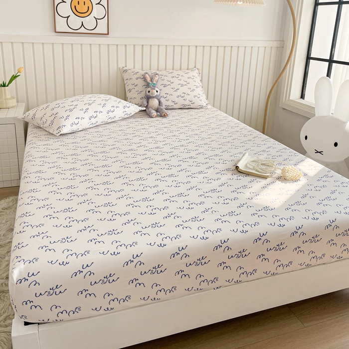 91家纺网 家纺一手货源 找家纺 芯元素 2025新款针织双层纱印花床笠 晴空