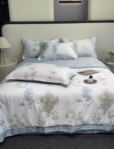 91家纺网 家纺一手货源 找家纺 佳品居 2025新款直播水洗天丝夏被冰丝夏凉被空调被四件套 发财树