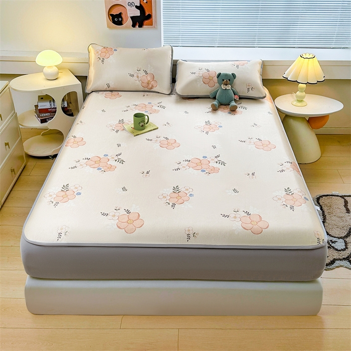 91家纺网 家纺一手货源 找家纺 雯豆家纺 2025夏季新品冰藤印花床笠三件套加厚冰丝软藤席小清新印花床罩单件 冰藤席-床笠款-邂逅