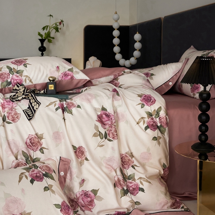 91家纺网 家纺一手货源 找家纺 金奇达2025新款【浮光花漾】-茧养莱赛尔四件套（标准号全网控价（折后券后）不低于258元） 暗夜玫瑰