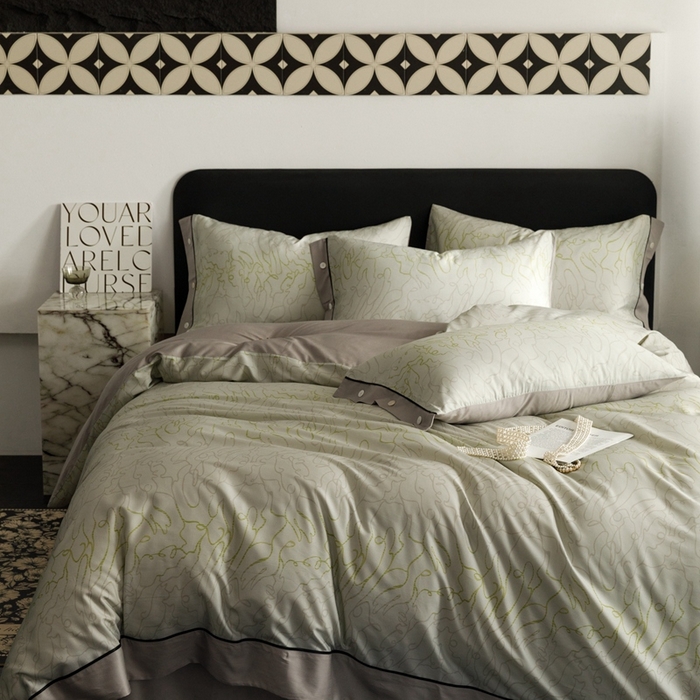 91家纺网 家纺一手货源 找家纺 金奇达2025新款【浮光半夏】-茧养莱赛尔四件套（标准号全网控价（折后券后）不低于258元） 安然绿