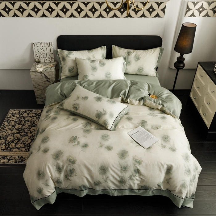 91家纺网 家纺一手货源 找家纺 金奇达2025新款【浮光半夏】-茧养莱赛尔四件套（标准号全网控价（折后券后）不低于258元） 满庭芳-松绿