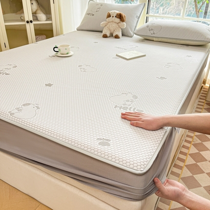 卡伦2025新款凉感丝凉豆豆凉席床笠提花系列 凉豆豆-卡皮巴拉灰