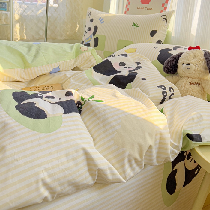 91家纺网 家纺一手货源 找家纺 棉生活家纺 2025新款ins全棉小清新系列四件套 小熊猫