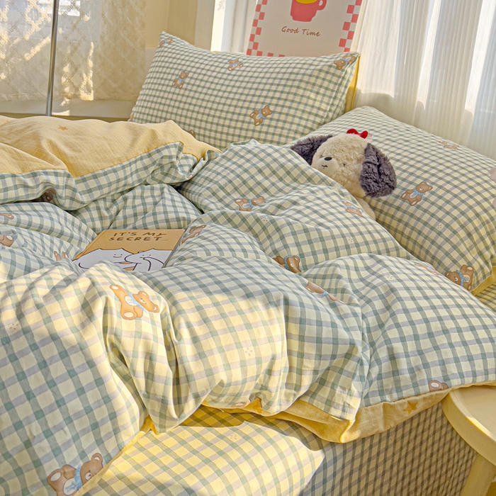 91家纺网 家纺一手货源 找家纺 棉生活家纺 2025新款ins全棉小清新系列四件套 小熊之家