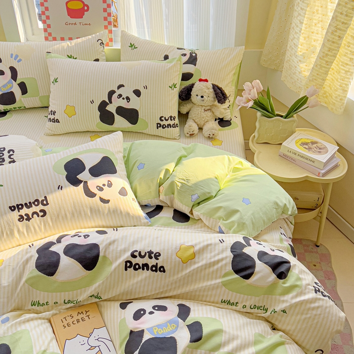 91家纺网 家纺一手货源 找家纺 棉生活家纺 2025新款ins全棉小清新系列四件套 小熊猫