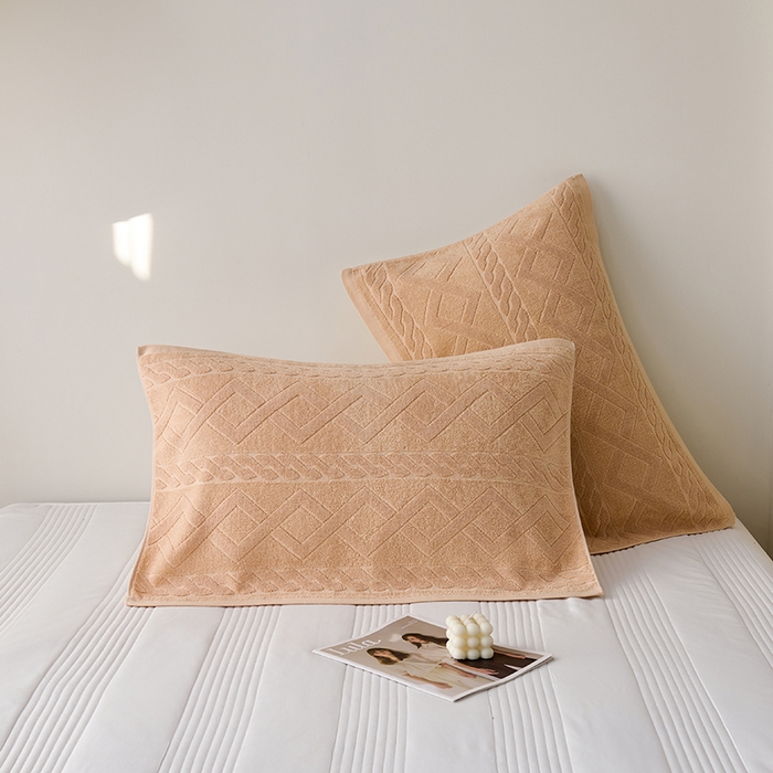 91家纺网 家纺一手货源 找家纺 悦然毛巾被 2025新款全棉老式枕巾毛圈款 旧时光咖啡一只