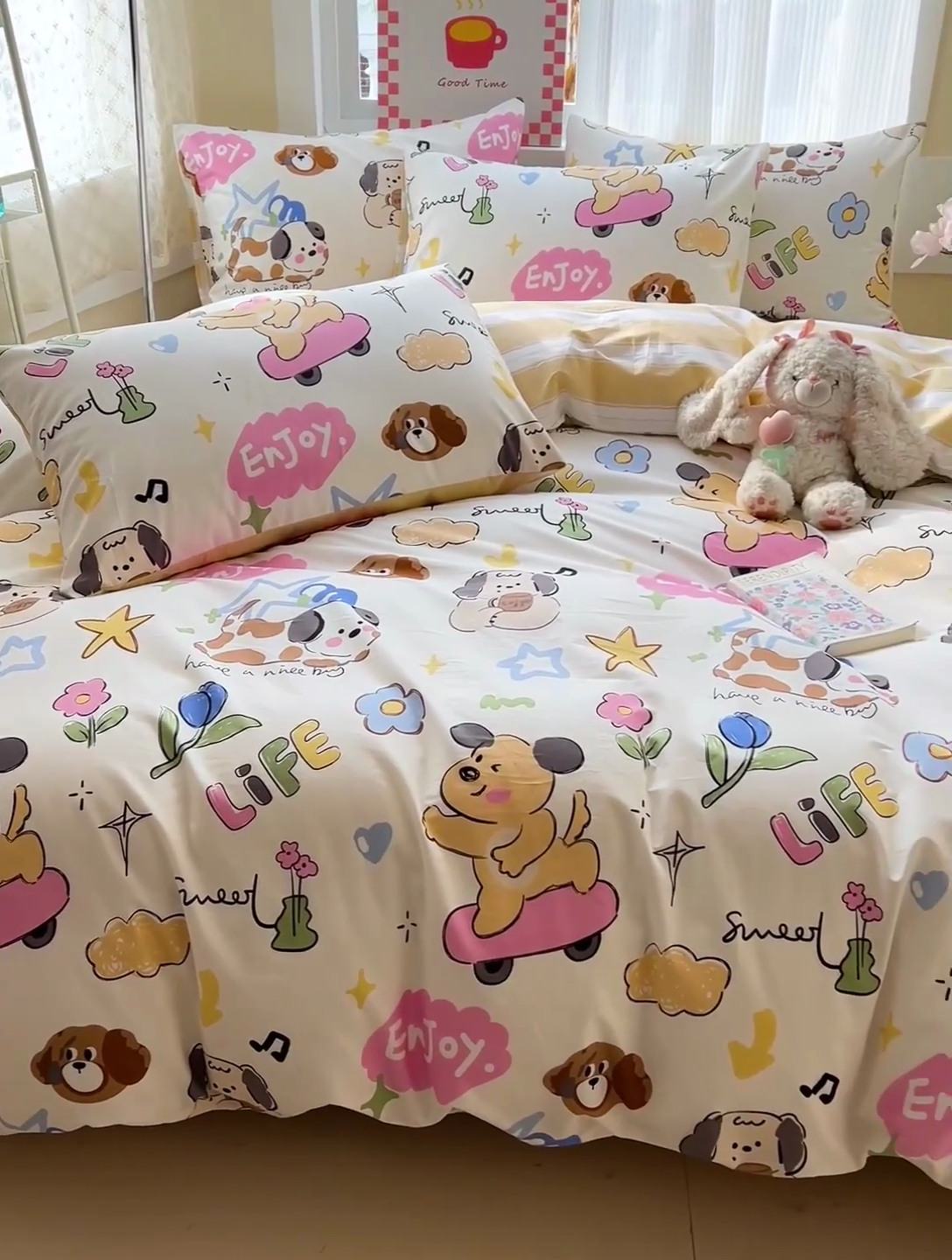 91家纺网 家纺一手货源 找家纺 棉生活家纺 2025新款ins全棉小清新系列四件套 跳动节奏