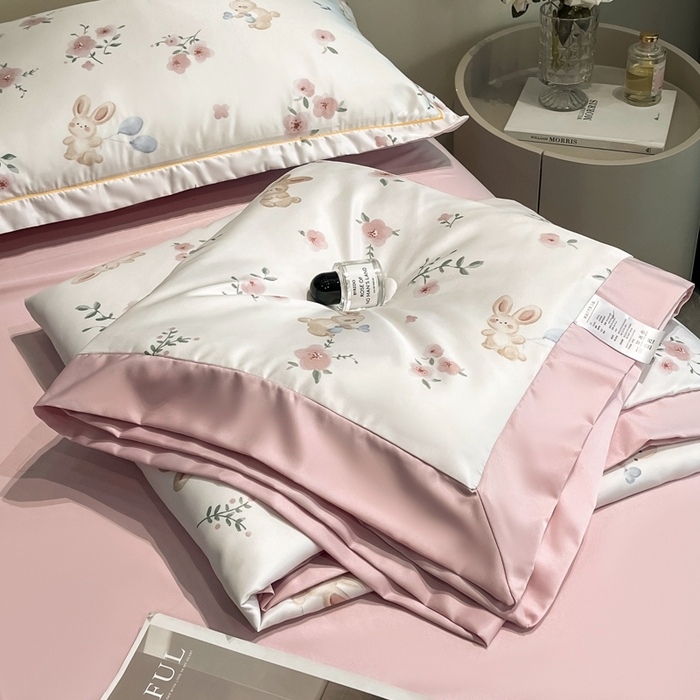 91家纺网 家纺一手货源 找家纺 佳品居 2025新款直播水洗天丝夏被冰丝夏凉被空调被四件套 花晨兔