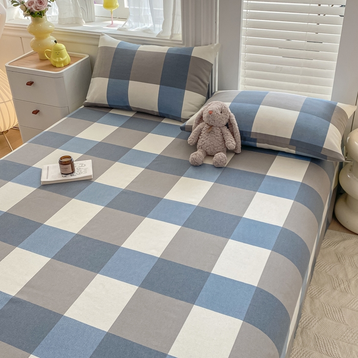 91家纺网 家纺一手货源 找家纺 米柳2025新款原棉老粗布凉席系列 湛蓝大格