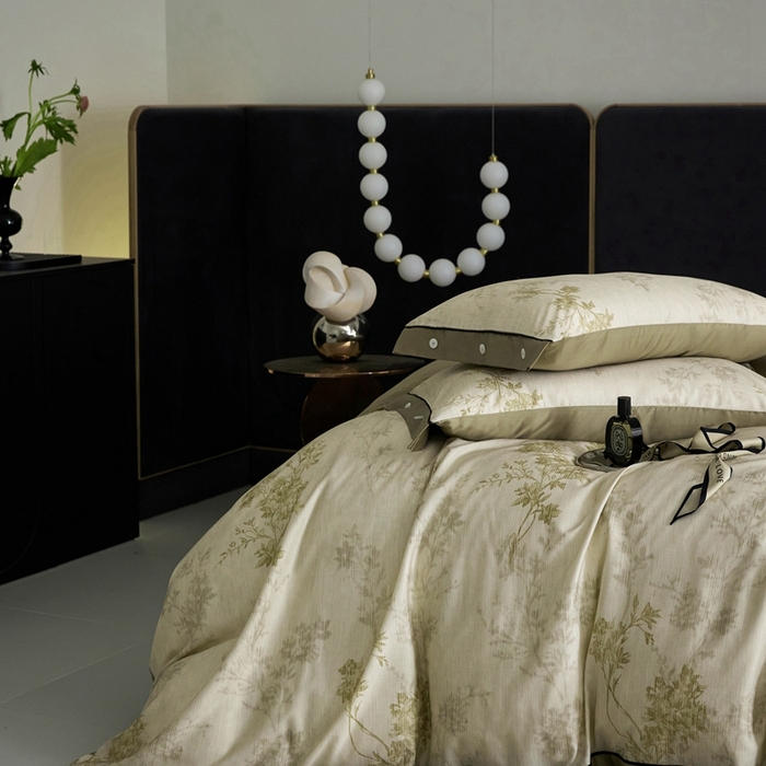 91家纺网 家纺一手货源 找家纺 金奇达2025新款【浮光花漾】-茧养莱赛尔四件套（标准号全网控价（折后券后）不低于258元） 林下风致-绿