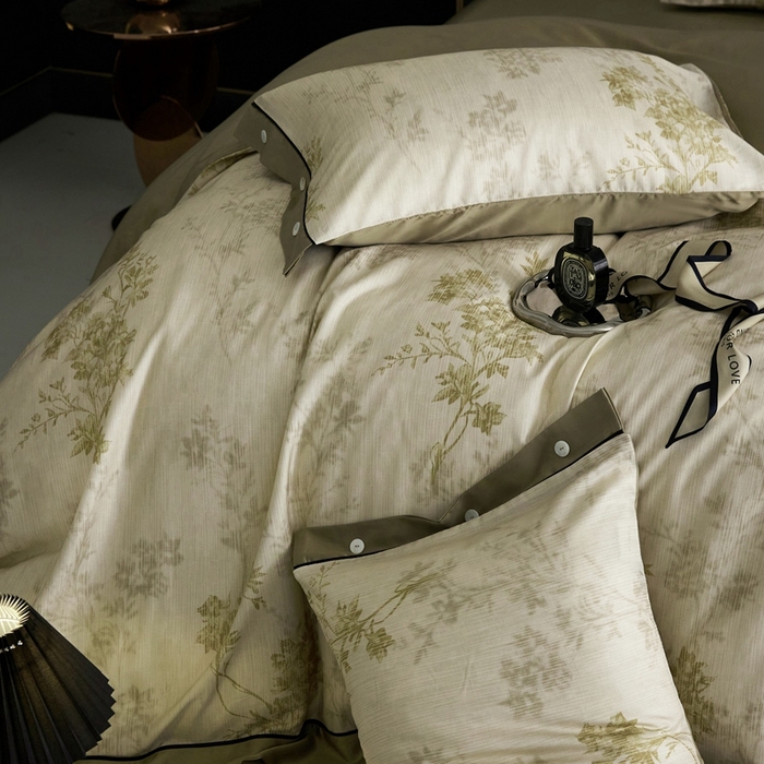 91家纺网 家纺一手货源 找家纺 金奇达2025新款【浮光花漾】-茧养莱赛尔四件套（标准号全网控价（折后券后）不低于258元） 林下风致-绿