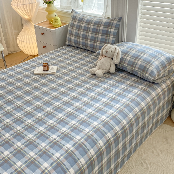 91家纺网 家纺一手货源 找家纺 米柳2025新款原棉老粗布凉席系列 蓝小格