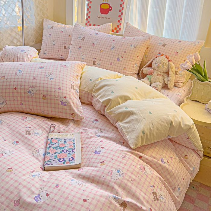 91家纺网 家纺一手货源 找家纺 棉生活家纺 2025新款ins全棉小清新系列四件套 甜美梦境