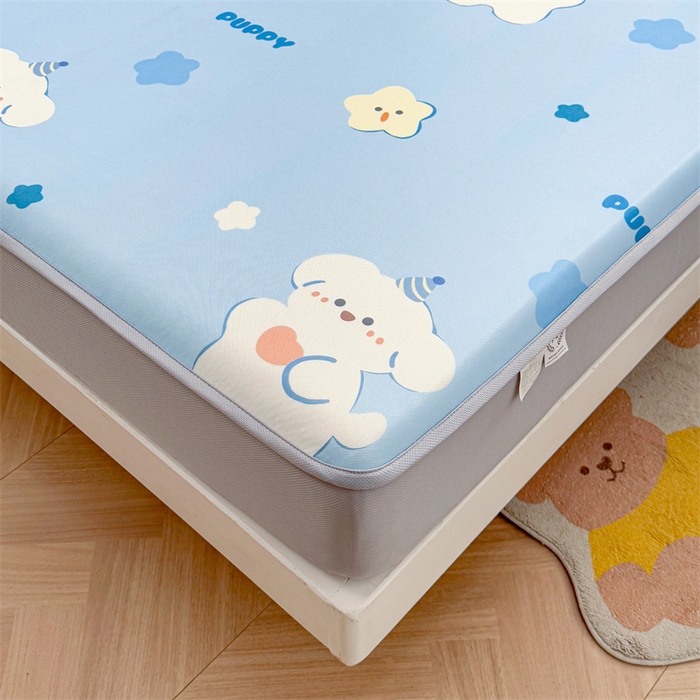 91家纺网 家纺一手货源 找家纺 （总）雯豆家纺 2025夏季新品碳光冰丝凉席床笠款三件套印花小清新绑带冰丝席床罩