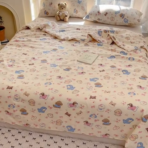 91家纺网 家纺一手货源 找家纺 星巴k家纺 2025糯糯棉A类大豆蛋白纤维夏凉被双层纱水洗棉夏被大豆被 油画萌宠