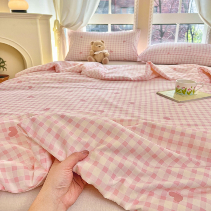 91家纺网 家纺一手货源 找家纺 星巴k家纺 2025糯糯棉A类大豆蛋白纤维夏凉被双层纱水洗棉夏被大豆被 粉格爱心