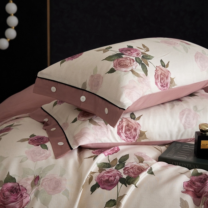 91家纺网 家纺一手货源 找家纺 金奇达2025新款【浮光花漾】-茧养莱赛尔四件套（标准号全网控价（折后券后）不低于258元） 暗夜玫瑰