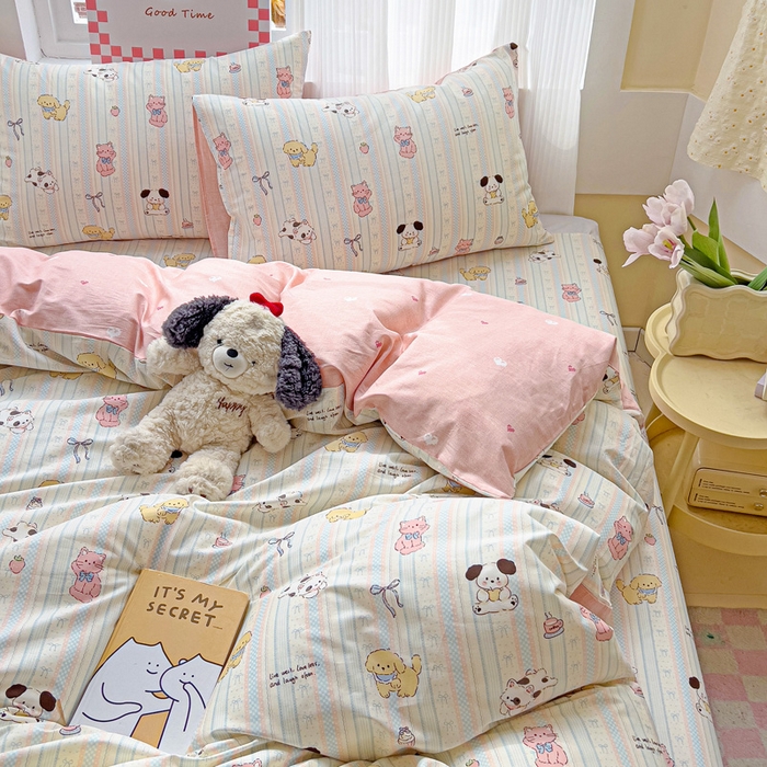 91家纺网 家纺一手货源 找家纺 棉生活家纺 2025新款ins全棉小清新系列四件套 治愈萌宠