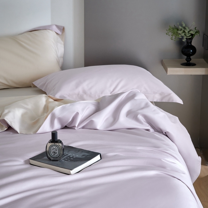 91家纺网 家纺一手货源 找家纺 金奇达2025新款【可芙】-轻氧水光天丝棉四件套（标准号全网控价（折后券后）不低于238元） 可芙-紫+杏