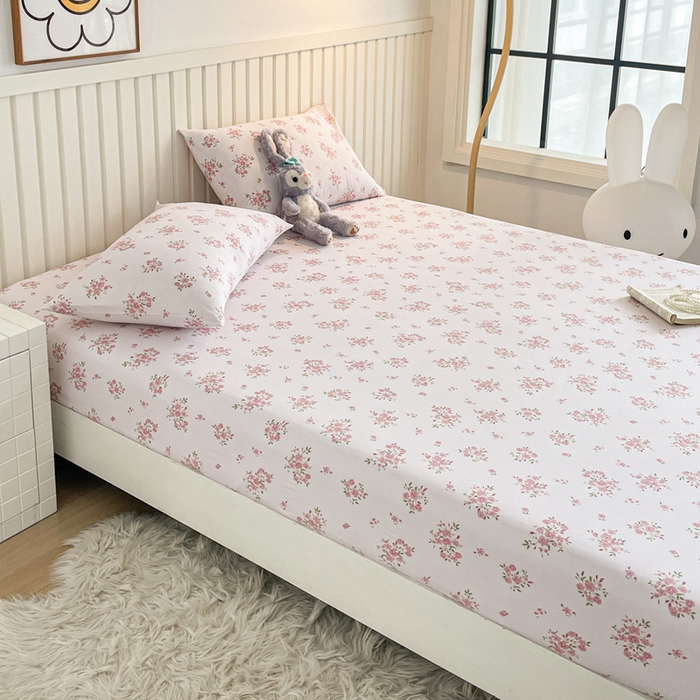 91家纺网 家纺一手货源 找家纺 芯元素 2025新款针织双层纱印花床笠 花朝如约