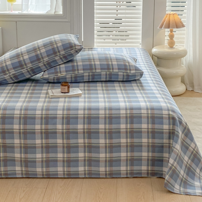 91家纺网 家纺一手货源 找家纺 米柳2025新款原棉老粗布凉席系列 蓝小格