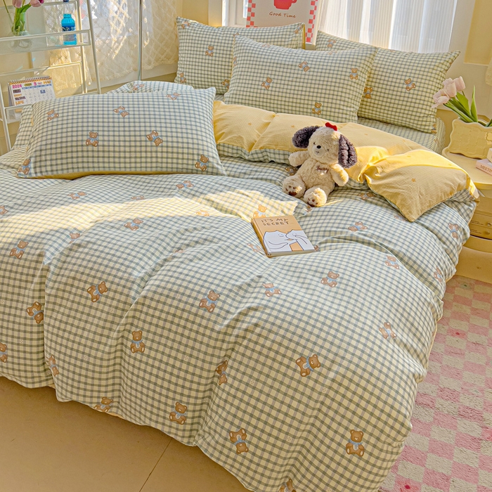 91家纺网 家纺一手货源 找家纺 棉生活家纺 2025新款ins全棉小清新系列四件套 小熊之家