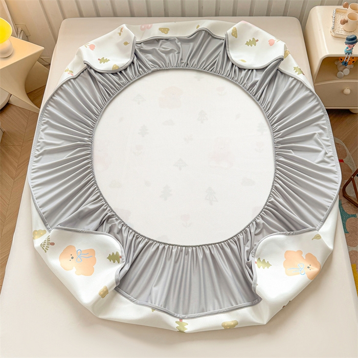 91家纺网 家纺一手货源 找家纺 雯豆家纺 2025夏季新品碳光冰丝凉席床笠款三件套印花小清新绑带冰丝席床罩 碳光冰丝席-床笠款-动物乐园