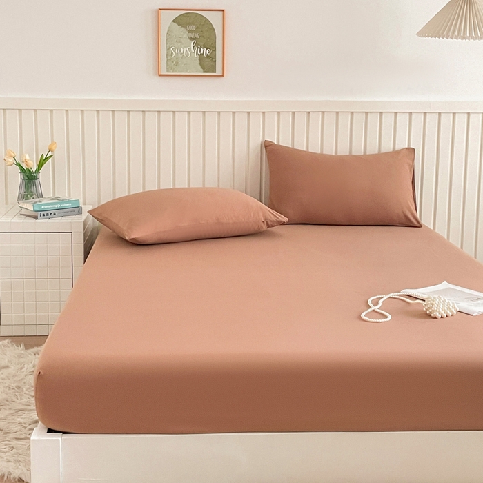 91家纺网 家纺一手货源 找家纺 芯元素 2025新款针织双层纱印花床笠 丝雾棕