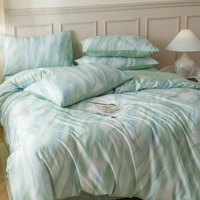 91家纺网 家纺一手货源 找家纺 金奇达2025新款【格林】-轻氧水光莱赛尔四件套（标准号全网控价（折后券后）不低于268元） 格林-水绿