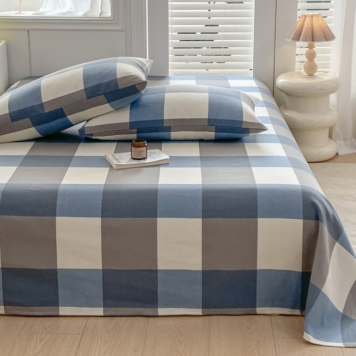 91家纺网 家纺一手货源 找家纺 米柳2025新款原棉老粗布凉席系列 湛蓝大格