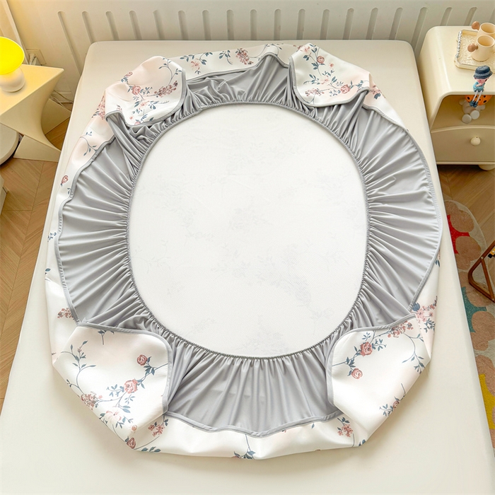 91家纺网 家纺一手货源 找家纺 雯豆家纺 2025夏季新品碳光冰丝凉席床笠款三件套印花小清新绑带冰丝席床罩 碳光冰丝席-床笠款-闻香玫瑰