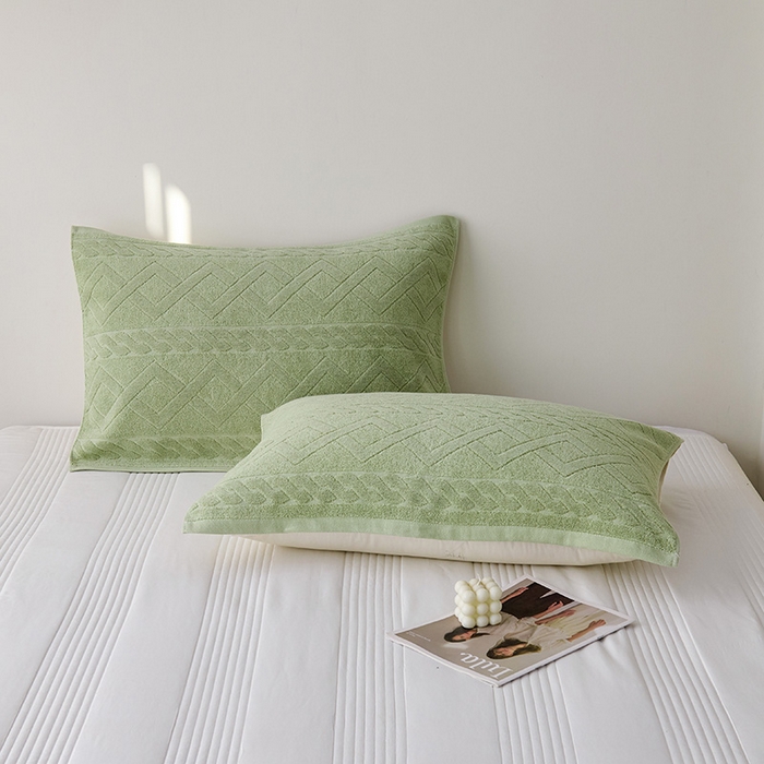 91家纺网 家纺一手货源 找家纺 悦然毛巾被 2025新款全棉老式枕巾毛圈款 旧时光灰青一只