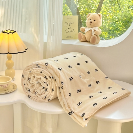 星巴k家纺 2025糯糯棉A类大豆蛋白纤维夏凉被双层纱水洗棉夏被大豆被 蝴蝶结