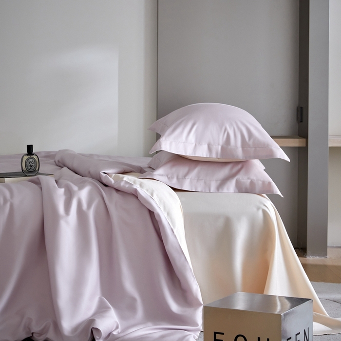 91家纺网 家纺一手货源 找家纺 金奇达2025新款【可芙】-轻氧水光天丝棉四件套（标准号全网控价（折后券后）不低于238元） 可芙-紫+杏