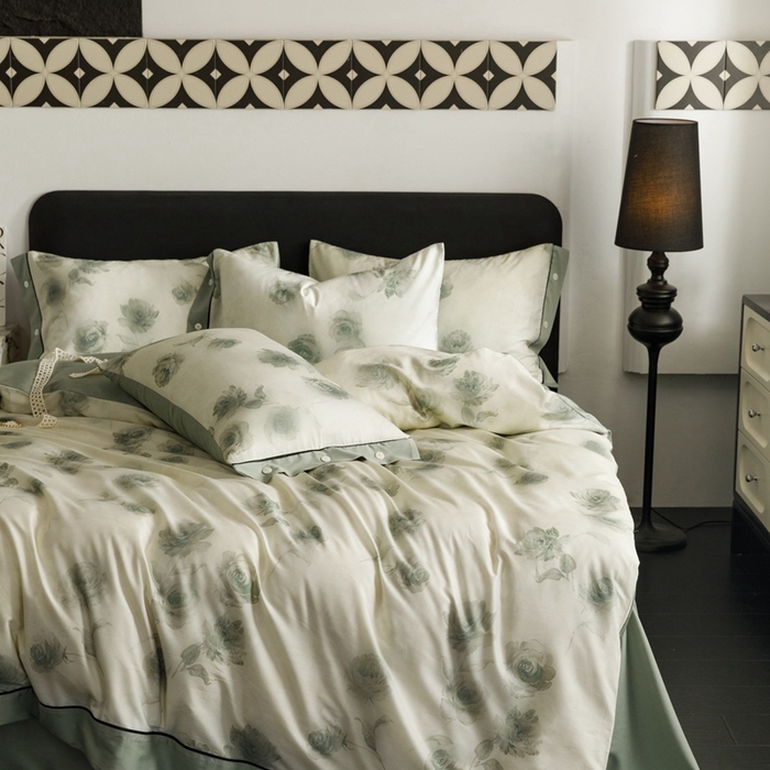 91家纺网 家纺一手货源 找家纺 金奇达2025新款【浮光半夏】-茧养莱赛尔四件套（标准号全网控价（折后券后）不低于258元） 满庭芳-松绿