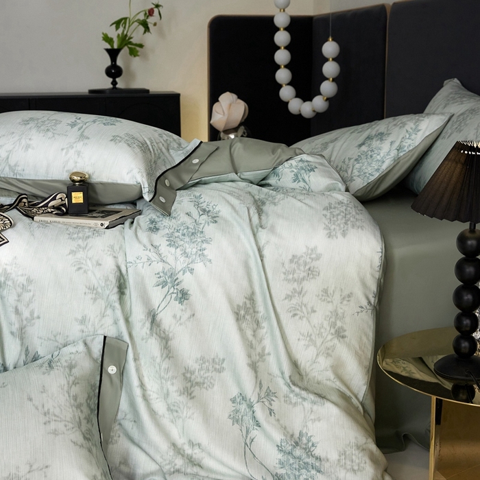 91家纺网 家纺一手货源 找家纺 金奇达2025新款【浮光花漾】-茧养莱赛尔四件套（标准号全网控价（折后券后）不低于258元） 林下风致-蓝