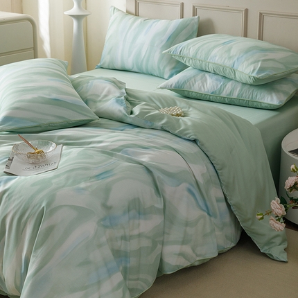 91家纺网 家纺一手货源 找家纺 金奇达2025新款【格林】-轻氧水光莱赛尔四件套（标准号全网控价（折后券后）不低于268元） 格林-水绿